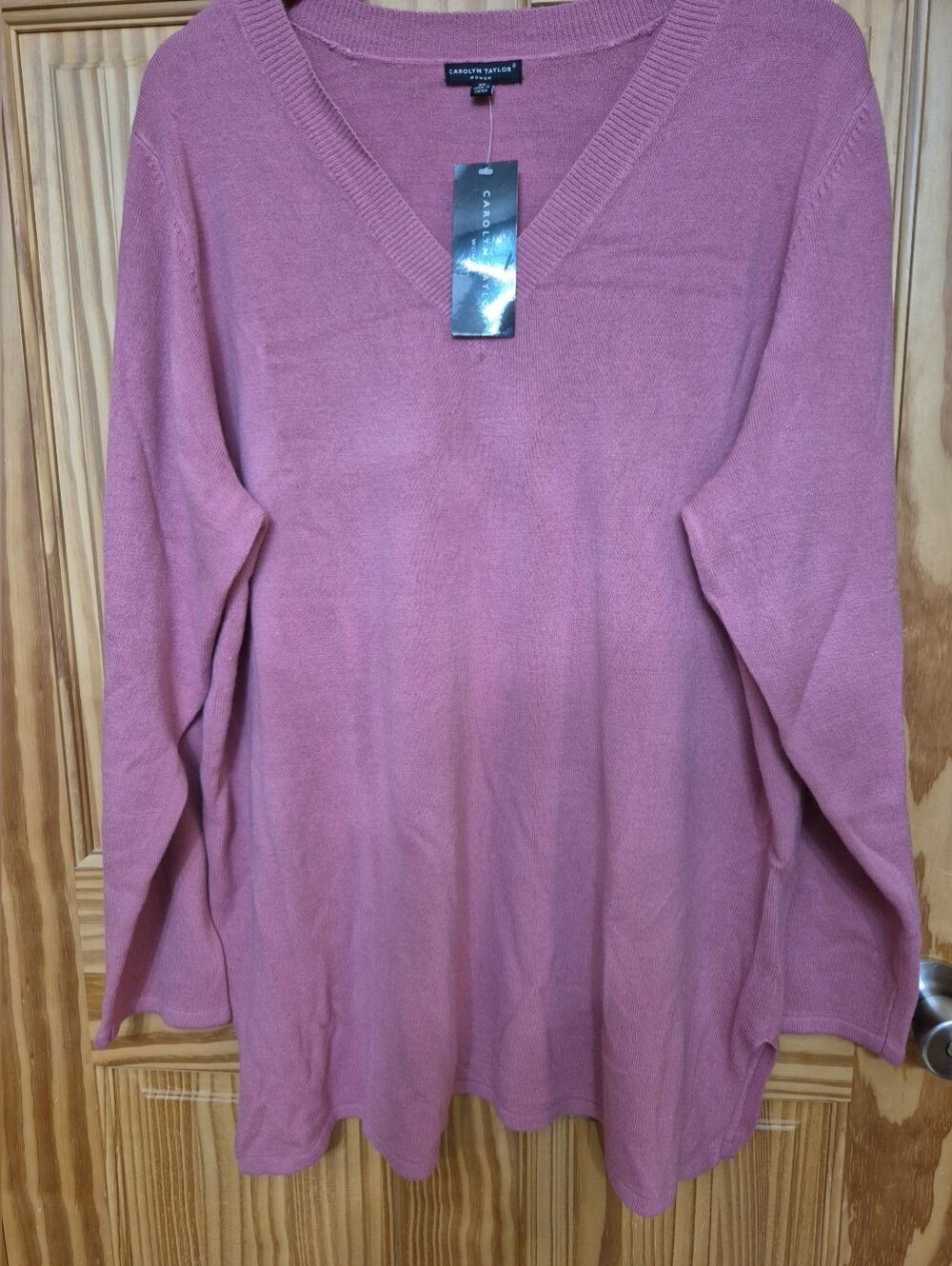 Carolyn Taylor 3X Rose Violet Pink V-Neck Tunic Sweater NWT
